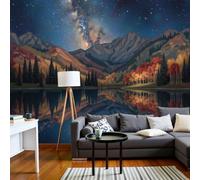 NAWVNMI Mountain and Lake Night View Mural Wallpaper Night Sky Milky Way Wall Mural Decoration Poster Picture Design Modern Mountain and Lake Night View Wallpaper for Living Room Bedroom- 200 x 140cm
