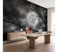 NAWVNMI Mysterious Night Sky Photo Mural Wallpaper Withered Tree Branches Full Moon Wall Art Room Decoration Home Office Wall Covering Poster 250(W) X 175cm(H) (Black)