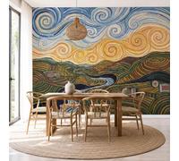 NAWVNMI Oil Painting Landscape Wall Mural Wallpaper, Impressionism Terraces Rivers Panoramic Wallpaper for TV Backdrop, Large Wall Mural for Living Room Bedroom Office Decoration, 350 x 256cm (W x H)