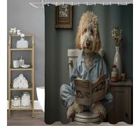 NAWVNMI On The Toilet Dog Shower Curtain 71x71 Inch Pets Life Theme Polyester Fabric Mildew Resistant Waterproof Bathroom Set Accessories Decor with Pack Hooks
