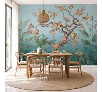 NAWVNMI Oriental Garden Wall Mural Wallpaper, Flowering Trees Palm Panoramic Wallpaper for TV Backdrop, Large Wall Mural for Living Room Bedroom Office Decoration, 450 x 315cm (W x H)