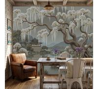 NAWVNMI Oriental Landscape Wall Mural Wallpaper, Ancient Trees Stone Arch Bridge, Panoramic Silk Paste-the-Wall, Multi-Panel Wall Art for Living Room or Bedroom, 300 x 210cm
