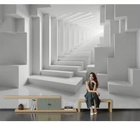 NAWVNMI Panoramic Architecture Design Silk Wallpaper 350 x 256cm, Grayish White, Poster Giant Wall Personalised 3D for Living Room Bedroom Wall Decoration