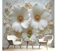 NAWVNMI Panoramic Marble Background Silk Wallpaper 350 x 256cm, White Gold, Poster Giant Wall Personalised 3D for Living Room Bedroom Wall Decoration