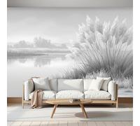 NAWVNMI Panoramic Mist Distant Mountains Silk Wallpaper 450 x 315cm, Light Gray, Poster Giant Wall Personalised 3D for Living Room Bedroom Wall Decoration