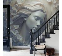 NAWVNMI Panoramic Portrait Sculpture Silk Wallpaper 350 x 256cm, Beige Light Gray, Poster Giant Wall Personalised 3D for Living Room Bedroom Wall Decoration