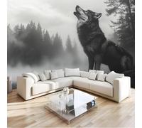 NAWVNMI Peel and Stick Wallpaper Gray Wolf Removable Wallpaper 380x280cm Renter DIY Friendly Smoky Forest Wolf Self Adhesive Wall Decor Contact Paper for Bedroom Living Room