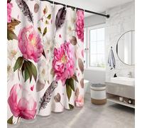 NAWVNMI Peony Apple Blossom Shower Curtain, Falling Feathers Bathroom Curtain Waterproof 240 x 200 cm, Mildew Resistant Washable, Quick Dry Polyester with 12 Hooks
