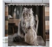 NAWVNMI Persian Cat Shower Curtain, Old Wooden Table Anti Mould Waterproof Washable Polyester Fabric Bath Curtains for Bathroom Bathtub Outdoor Fence Wall Decor, (Gray Beige) 240 x 200 cm