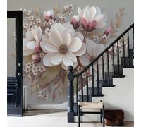 NAWVNMI Photo Wallpaper 200 x 140cm Silk Cloth 3D Bouquet Print Wall Mural Decoration Poster Picture French Creamy Style, Beige Pink, Poster Living Room Bedroom Wall Covering