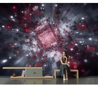 NAWVNMI Photo Wallpaper 200 x 140cm Silk Cloth Abstract Science Fiction Print Wall Mural Decoration Poster Picture Nebula Particles, Red Black, Poster Living Room Bedroom Wall Covering