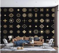 NAWVNMI Photo Wallpaper 200 x 140cm Silk Cloth Geometric Patterns Print Wall Mural Decoration Poster Picture Totems Decorations, Black Gold, Poster Living Room Bedroom Wall Covering