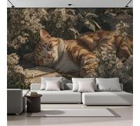 NAWVNMI Photo Wallpaper A Sleeping Cat Panoramic Mural in The Garden Living Room Children Bedroom Home Decoration Wall Poster-Silk Cloth_200 x 140cm -4数量 Part