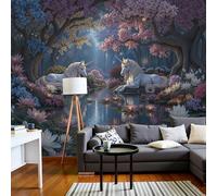 NAWVNMI Photo Wallpaper Enchanted Forest Panoramic Mural Unicorn Water Lily Living Room Children Bedroom Home Decoration Wall Poster-Silk Cloth_300 x 210cm -6数量 Part