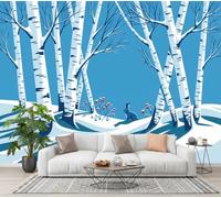 NAWVNMI Photo Wallpaper Forest Printmaking 200 x 140cm /79" x 55", Silk Premium Art Print Wall Mural for Living Room Bedroom Decoration Poster Picture Design Modern, Birch Forest Wild Rabbit