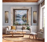 NAWVNMI Photo Wallpaper Marble Window Frames 200 x 140cm /79" x 55" - Silk Premium Art Print Wall Mural Decoration Wall Covering Poster Picture Design Modern - Forest Wooden House