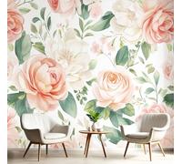 NAWVNMI Photo Wallpaper Rose Peony Wildflower Pastel Floral 350x256cm / 138" x 97" - Premium Art Print Wall Mural Decoration Poster Picture Design Living Room Bedroom Wall Mural