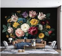 NAWVNMI Red Yellow Mural Wallpaper, Still Life Flowers Wallpaper, Classical Art Wallcovering for Living Room, TV Backdrop, Hotel Wall Background, 3D Large Wall Mural Silk 400 x 280cm (WxH)