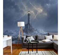 NAWVNMI Reefs Lighthouse Wall Wallpaper Mural, Lightning Dark Clouds Silk Wallpaper Mural, for Livingroom Bedroom, Modern Wall Décor 400 x 280cm Art Print Murals