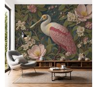 NAWVNMI Retro Animal Illustration Wall Mural Wallpaper, Spoonbill Flower Twig, Panoramic Silk Paste-the-Wall, Multi-Panel Wall Art for Living Room or Bedroom, 200 x 140cm