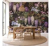 NAWVNMI Retro British Style Wall Mural Wallpaper, Wisteria Iris Panoramic Wallpaper for TV Backdrop, Large Wall Mural for Living Room Bedroom Office Decoration, 300 x 210cm (W x H)