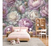 NAWVNMI Romantic Flowers Wall Mural Wallpaper, Peony Bud Panoramic Wallpaper for TV Backdrop, Large Wall Mural for Living Room Bedroom Office Decoration, 450 x 315cm (W x H)