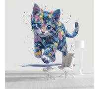 NAWVNMI Running Cat Mural Wallpaper 400 x 280cm Silk Mural Wallpaper Paint Splattering Murals for Bedroom Living Room Bathroom Kitchen, Sofa TV Background Wall Mural