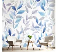 NAWVNMI Silk Photo Wallpaper Blue-Gray Size 450x315cm 9 Strips Width 50 cm Watercolor Leaf Serene Nature Bedroom Decoration Wall Mural Wall Covering Design Wallpaper