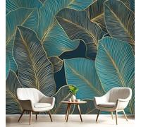 NAWVNMI Silk Photo Wallpaper Blue-Green Size 150x105cm 3 Strips Width 50 cm Banana Leaf Modern Luxury Bedroom Decoration Wall Mural Wall Covering Design Wallpaper