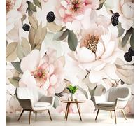 NAWVNMI Silk Photo Wallpaper Blush Powder White Size 250x175cm 5 Strips Width 50 cm Watercolor Peony Seamless Illustration Bedroom Decoration Wall Mural Wall Covering Design Wallpaper