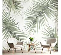 NAWVNMI Silk Photo Wallpaper Gray-Green Size 300x210cm 6 Strips Width 50 cm Elegant Palm Leaf Tropical Flair Bedroom Decoration Wall Mural Wall Covering Design Wallpaper