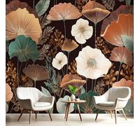 NAWVNMI Silk Photo Wallpaper Green Brown Size 400x280cm 8 Strips Width 50 cm Simple Leaf Watercolor Illustration Bedroom Decoration Wall Mural Wall Covering Design Wallpaper