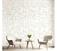 NAWVNMI Silk Photo Wallpaper Green Pink Size 350x256cm 7 Strips Width 50 cm Seamless Leaf Vintage Print Bedroom Decoration Wall Mural Wall Covering Design Wallpaper