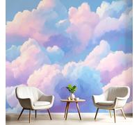 NAWVNMI Silk Photo Wallpaper Pink Blue Size 200x140cm 4 Strips Width 50 cm Beautiful Sky Dreamy Clouds Bedroom Decoration Wall Mural Wall Covering Design Wallpaper