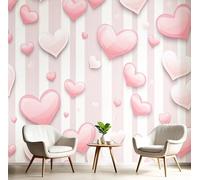 NAWVNMI Silk Photo Wallpaper Pink White Size 350x256cm 7 Strips Width 50 cm Sweet Heart Stripes Background Bedroom Decoration Wall Mural Wall Covering Design Wallpaper