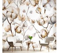 NAWVNMI Silk Photo Wallpaper White Brown Size 350x256cm 7 Strips Width 50 cm Cotton Plant Watercolor Seamless Design Bedroom Decoration Wall Mural Wall Covering Design Wallpaper