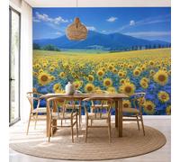 NAWVNMI Sunflower Fields Wall Wallpaper Mural, Mountains Clouds Silk Wallpaper Mural, for Livingroom Bedroom, Modern Wall Décor 400 x 280cm Art Print Murals