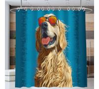 NAWVNMI Sunglasses Golden Retriever Shower Curtain Happy Animal Bathroom Curtain 180 x 180 cm Waterproof Mildew & Mould Resistant Polyester Fabric Bath Curtain with 12 Hooks, Washable, Quick Dry