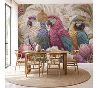 NAWVNMI Tropical Birds Wall Mural Wallpaper, Macaws, Panoramic Silk Paste-the-Wall, Multi-Panel Wall Art for Living Room or Bedroom, 400 x 280cm