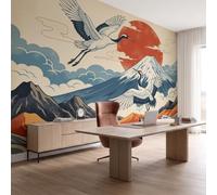NAWVNMI Ukiyo-E Landscape Wall Mural Wallpaper, Mt. Fuji Waves Panoramic Wallpaper for TV Backdrop, Large Wall Mural for Living Room Bedroom Office Decoration, 450 x 315cm (W x H)
