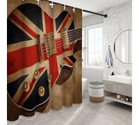 NAWVNMI Vintage Guitar Shower Curtain, Union Jack Bathroom Curtain Waterproof 180 x 180 cm, Mildew Resistant Washable, Quick Dry Polyester with 12 Hooks