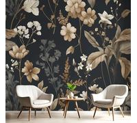 NAWVNMI Vintage Plants Wallpaper Mural, Flowers Leaf Wall Mural, Silk Print Photo Wallpaper for Bedroom Living Room Decor Poster Picture Design 200x140cm Brown Black