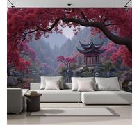 NAWVNMI Wallpaper Murals 200 x 140cm Chinese Gardens Lakes Pavilions 3D Silk Wall Mural for Bedroom Living Room Walls Decor, Red TV Background Sofa Wall Sticker (Not self-Adhesive)