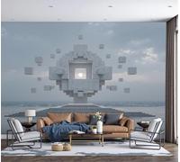 NAWVNMI Wallpaper Murals 200 x 140cm Suspended Structure Surreal Architecture 3D Silk Wall Mural for Bedroom Living Room Walls Decor, Cold Gray TV Background Sofa Wall Sticker (Not self-Adhesive)