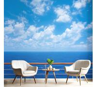 NAWVNMI Wallpaper Murals 250 x 175cm Cruise Ship Deck Endless Ocean 3D Silk Wall Mural for Bedroom Living Room Walls Decor, Azure TV Background Sofa Wall Sticker (Not self-Adhesive)
