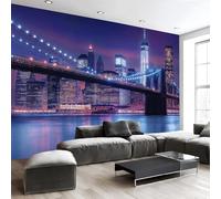 NAWVNMI Wallpaper Murals 250 x 175cm New York Night View Bridges Lights 3D Silk Wall Mural for Bedroom Living Room Walls Decor, Blue Purple TV Background Sofa Wall Sticker (Not self-Adhesive)