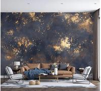 NAWVNMI Wallpaper Murals 350 x 256cm Abstract Textured Gilded Finish 3D Silk Wall Mural for Bedroom Living Room Walls Decor, Dark Blue Gold TV Background Sofa Wall Sticker (Not self-Adhesive)