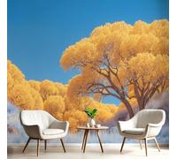 NAWVNMI Wallpaper Murals 350 x 256cm Autumn Trees Simple Landscape 3D Silk Wall Mural for Bedroom Living Room Walls Decor, Golden Blue TV Background Sofa Wall Sticker (Not self-Adhesive)