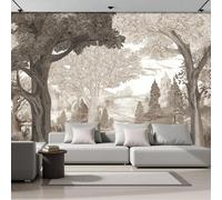NAWVNMI Wallpaper Murals 400 x 280cm Ancient Forest Medieval Art Illustration 3D Silk Wall Mural for Bedroom Living Room Walls Decor, Beige Brown TV Background Sofa Wall Sticker (Not self-Adhesive)