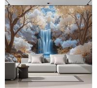 NAWVNMI Wallpaper Murals 400 x 280cm Autumn Forest Waterfall Landscape 3D Silk Wall Mural for Bedroom Living Room Walls Decor, Orange Blue TV Background Sofa Wall Sticker (Not self-Adhesive)